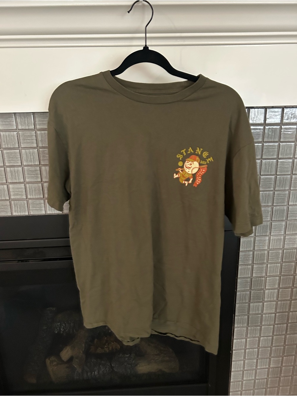 Stance Olive Crew T-Shirt w Baseball Theme